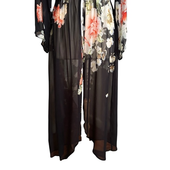 FLOREAT Anthropologie Rosie Sheer Black Long Kimono Topper Layer Cover Up Sz OS - Picture 8 of 14